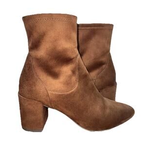Womans Sz 8 Ankle Boots Old Navy Brown Tan Cognac Block Heel Booties Faux Suede